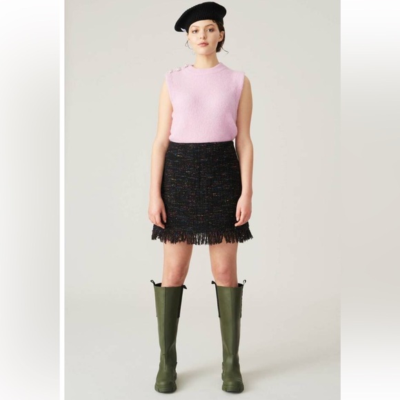 NEW GANNI WOOL A-LINE TWEED SKIRT in BLACK Size 38 / US 6 - Picture 2 of 10